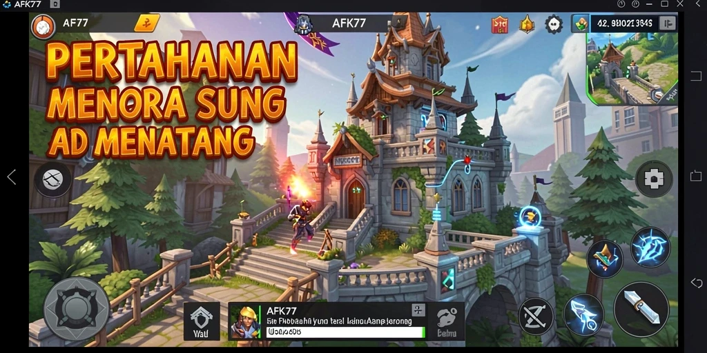 Screenshot gameplay AFK77 yang menunjukkan pertahanan menara yang menyenangkan.