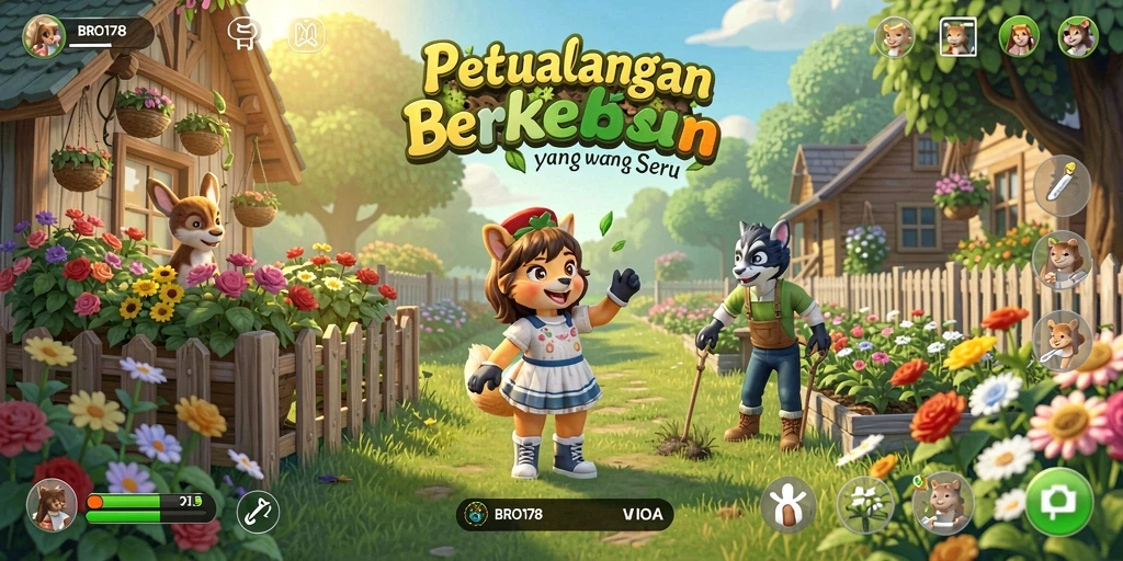 Tangkapan layar gameplay menunjukkan aktivitas berkebun yang interaktif dan menarik.