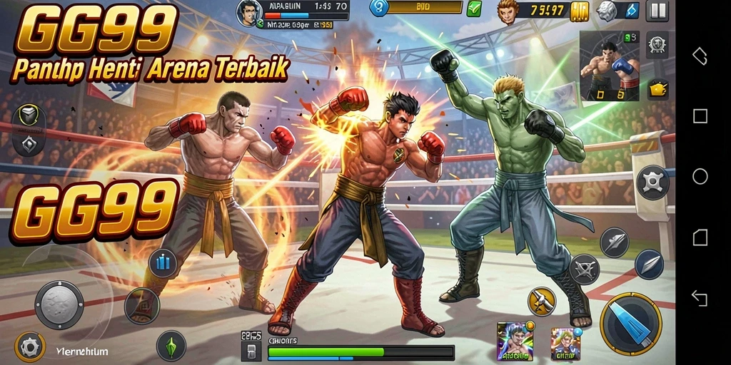 Tampilan gameplay GG99 yang menegangkan dalam pertarungan.