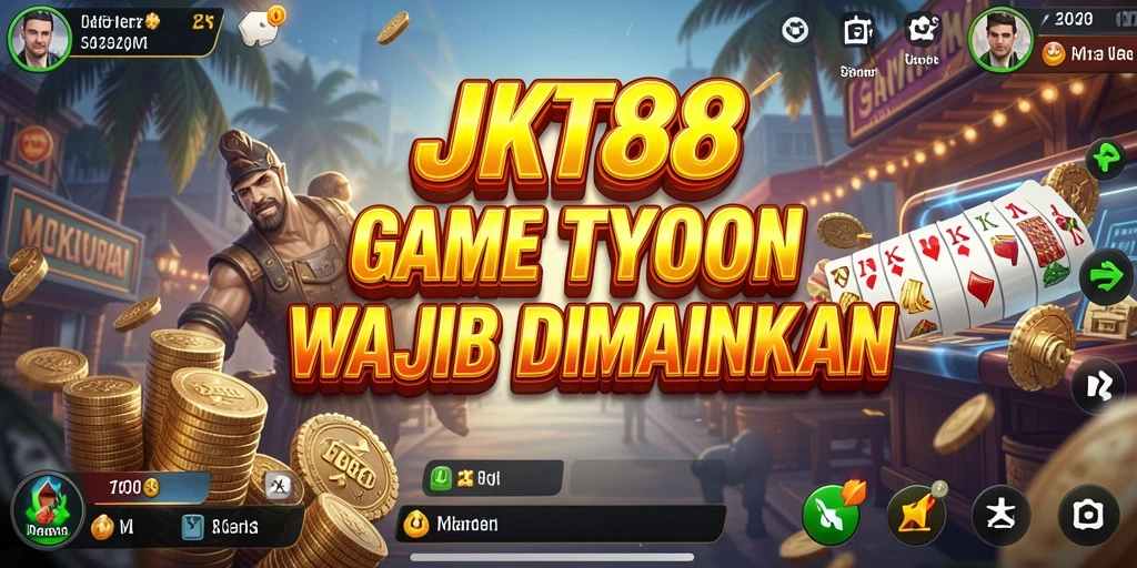 Screenshot utama JKT88 menampilkan gameplay seru dengan manajemen bisnis.