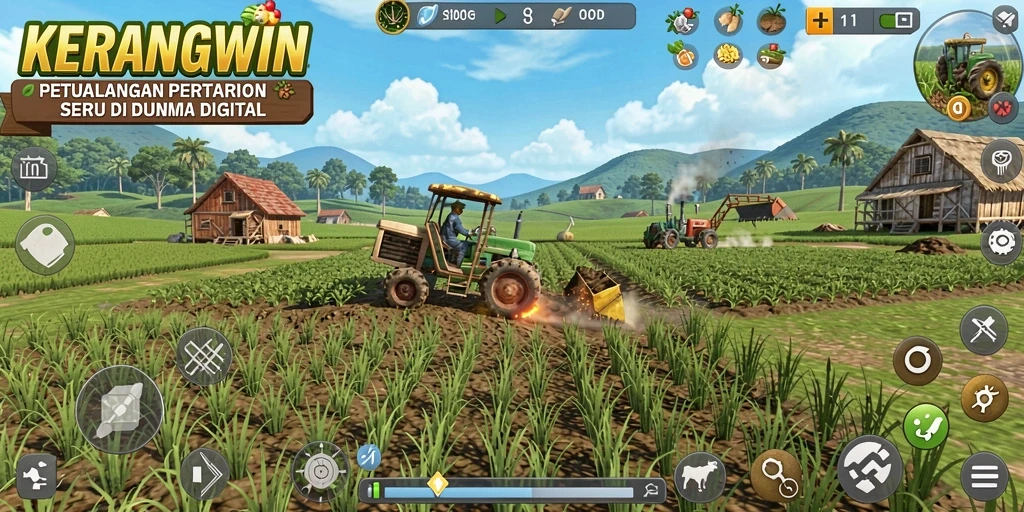 Tampilan menarik dari gameplay KERANGWIN yang penuh dengan kegiatan bertani.
