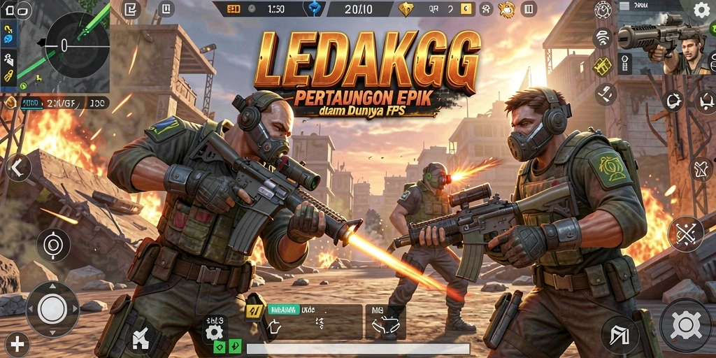 Tampilan aksi nyata dari gameplay pertarungan FPS di LEDAKGG.