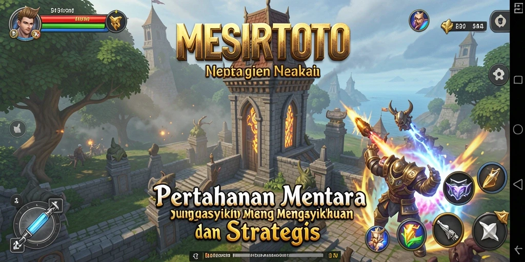 Tangkapan layar gameplay <strong>MESIRTOTO</strong> menampilkan serangan musuh dan menara yang strategis.