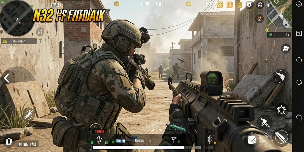 Screenshot menampilkan aksi menegangkan dalam permainan N32 FPS.