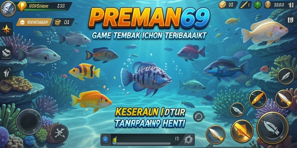 Tangkapan layar gameplay PREMAN69 menampilkan keseruan menembak ikan.