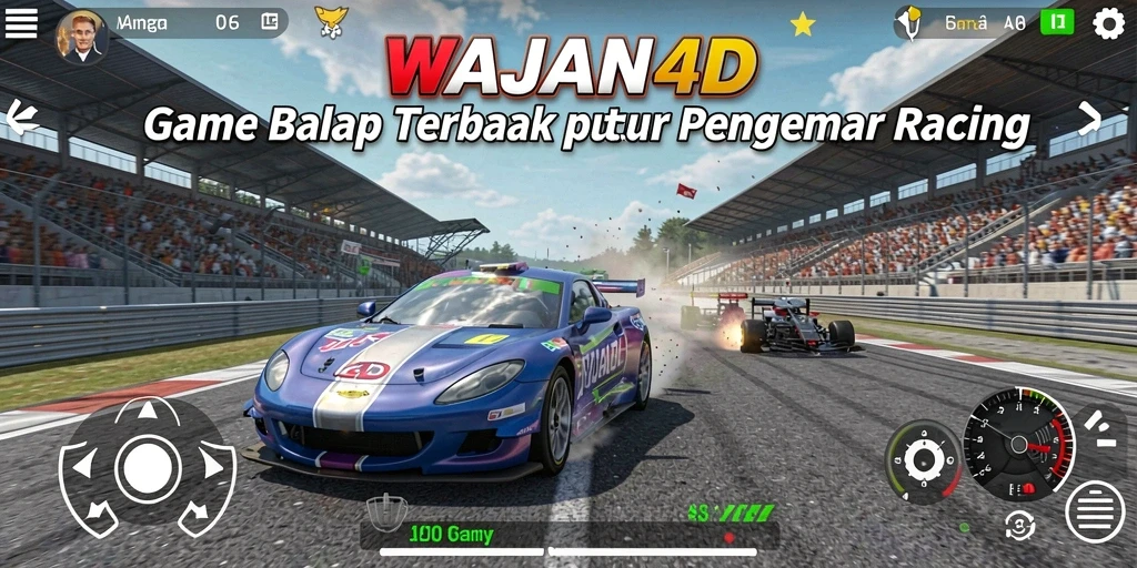 Screenshot gameplay WAJAN4D menampilkan aksi balap yang mendebarkan.