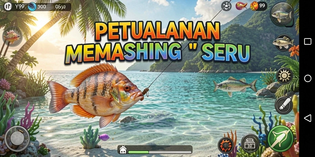 Tampilan gameplay Y89 yang menunjukkan momen menangkap ikan dengan penuh aksi.